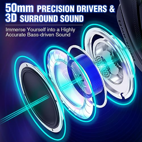 Wireless Gaming Headset for PS5, PS4, PC, Mac, Switch, Bluetooth Over-Ear Headphones with Detachable and Built-in Mics, Low Latency, Lightweight, Noise Isolation, 48H Battery