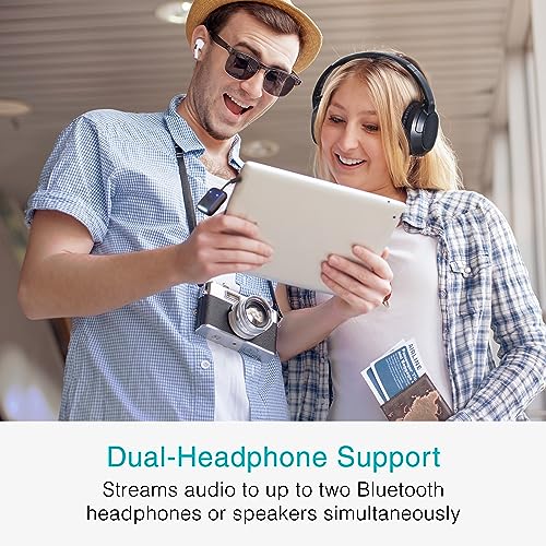 MEE audio Connect Air in-Flight Bluetooth Wireless Audio Transmitter with 2-Pack Airplane Adapter, for up to 2 AirPods/Other Headphones; Works with All 3.5mm AUX Jacks, Black - color: Black