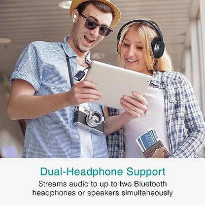 MEE audio Connect Air in-Flight Bluetooth Wireless Audio Transmitter with 2-Pack Airplane Adapter, for up to 2 AirPods/Other Headphones; Works with All 3.5mm AUX Jacks, Black - color: Black