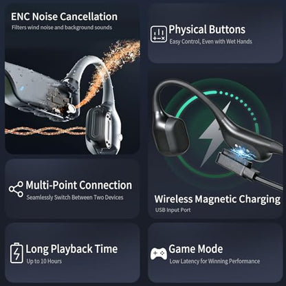 LOBKIN Bone Conduction & Air Conduction Headphones, IP68 Swimming Headphones, 32GB MP3 Open Ear Wireless Headphones with Bluetooth 6.1, ENC Noise Reduction for Swimming Sports Fitness