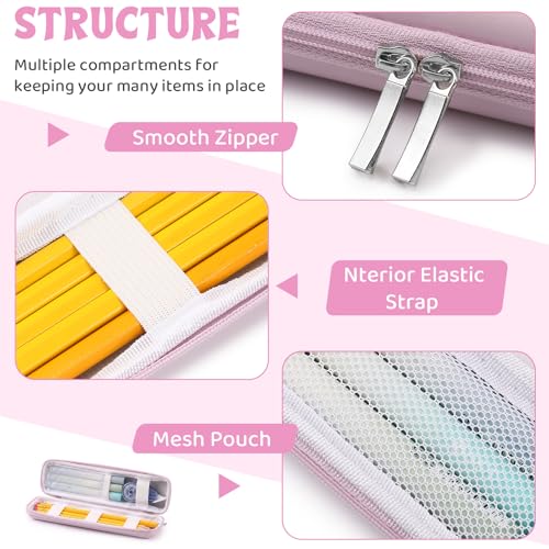 Mudder Pink Hard Shell Slim Pencil Case Small Pen Bag - color: Pink