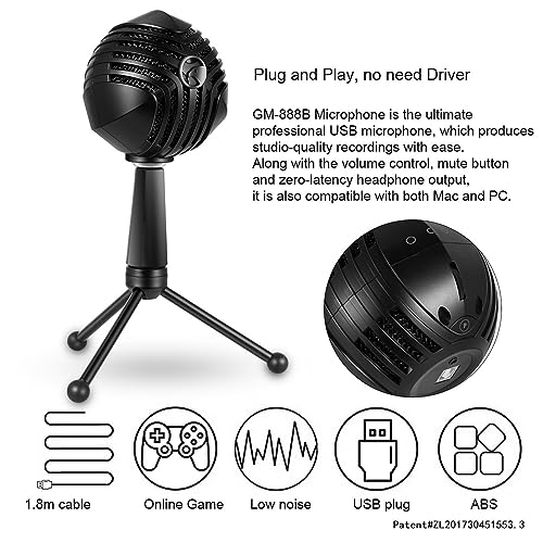 Vikye Podcast PC Microphone with USB Transmission with 360 Degree Rotation, Multiple Pickup Modes, Noise Cancelling, Simple Operation, Driverless Plug and Play