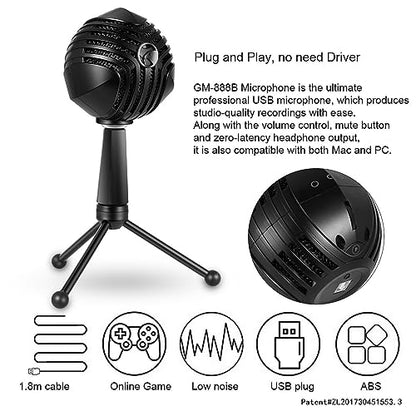 Vikye Podcast PC Microphone with USB Transmission with 360 Degree Rotation, Multiple Pickup Modes, Noise Cancelling, Simple Operation, Driverless Plug and Play