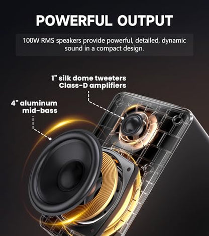 Edifier M90 Computer Speakers, 100W RMS Desktop Speakers, White | Hi-Res Audio with LDAC, Bluetooth 6.0 Compact Speaker, HDMI eARC/Optical/USB-C/AUX Inputs, SUB Out, Remote Control for TV/PC - color: White