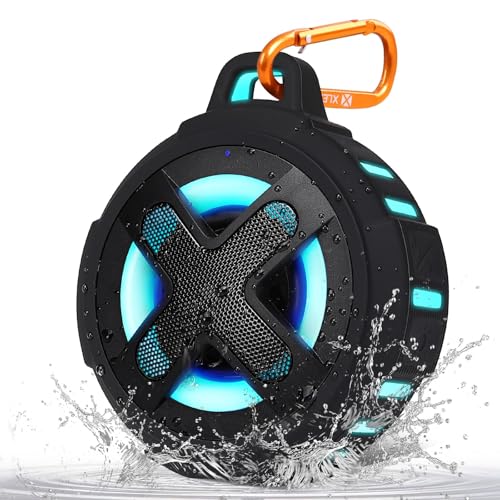 Upgraded, IP67 Waterproof Bluetooth Speaker, Silicone Case,10W Pro Sound&Deep Bass,24H Playtime, with Lights,Clip,Floating,for Shower,Beach essentials, Kayak Paddle Board Boat Lake Camping accessories - color: A-Black