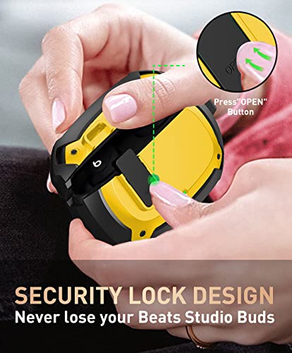 Compatible with Beats Studio Buds/Buds+ Case Cover 2021/2023, [Secure Lock] Cool Beats Studio Buds Plus Protective Shell Men Women with Keychain for New Beats Studio Ear Buds Case Yellow[CASE ONLY] - color: Black/Yellow