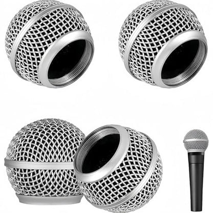 4 PCS Replacement Grilles for Shure Wired and Wireless SM58, Beta58A, SV100 Microphones, Microphone Grille Ball with Inner Foam, Steel Mesh Microphone Grille Head - Silver