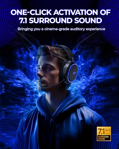 Wireless Gaming Headset, 7.1 Surround Sound, 2.4GHz USB Gaming Headphones with Bluetooth 5.4, 100H Battery, ENC Noise Canceling Mic, RGB Light, Wireless Headset for PC PS5 PS4 Mac Switch (Black-Blue) - color: Black-Blue
