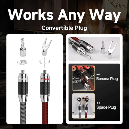 TODN 6.5ft Silver-Plated OCC Speaker Cable with Banana Plugs HiFi Shielded | 1 Cable Rhodium-Plated Banana Plug Speaker Wire, Carbon Fiber Shell, Nylon Braided for Speakers Home Theater Amplifier Stereo - color: Speaker Cable Master, size: 2m