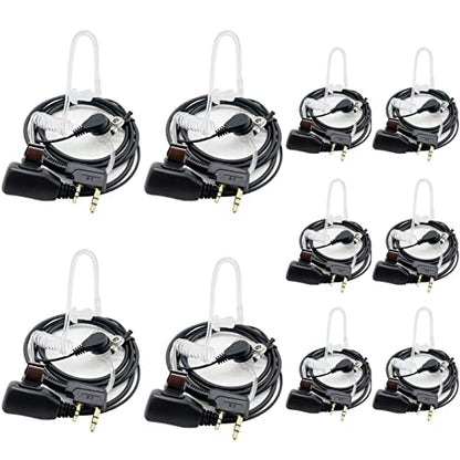 Walkie Talkies Earpieces with Mic 2 Pin Covert Air Acoustic Tube Headset for Baofeng UV-5R UV-82 BF-888S BF-F8HP Retevis H-777 Kenwood PXTON Two Way Radio (10-Packs) - style: 10Packs(White)-for Baofeng Kenwood Pxton