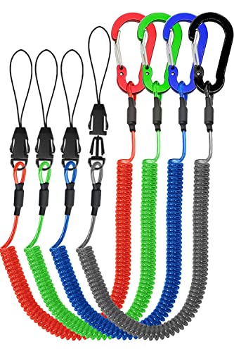 Lix&Rix Retractable Coiled Lanyards with Detachable Buckle | Quick Release Carabiner Clips - color: Black blue green red,4pcs