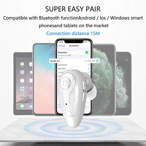 Kendir Bluetooth Earpiece, V5.0 Wireless Headphone Cell Phone Headset 8 Hrs Talking with Noise Cancelling Mic, Volume Control, Handsfree Earbud for iPhone Android Samsung Laptop Trucker Driver - color: White