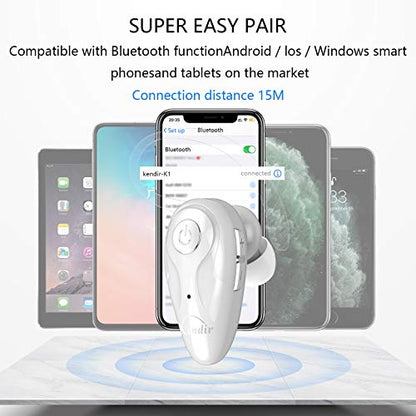 Kendir Bluetooth Earpiece, V5.0 Wireless Headphone Cell Phone Headset 8 Hrs Talking with Noise Cancelling Mic, Volume Control, Handsfree Earbud for iPhone Android Samsung Laptop Trucker Driver - color: White