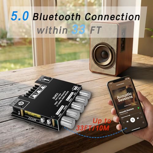 ZK-MT21 2.1 Channel Bluetooth Amplifier Board – Mini 12V-24V Audio Amplifier with Subwoofer Output, Bass Treble Control 50W+50W+100W– DIY HiFi Home TV Amp for Passive Speakers - size: ZK-MT21