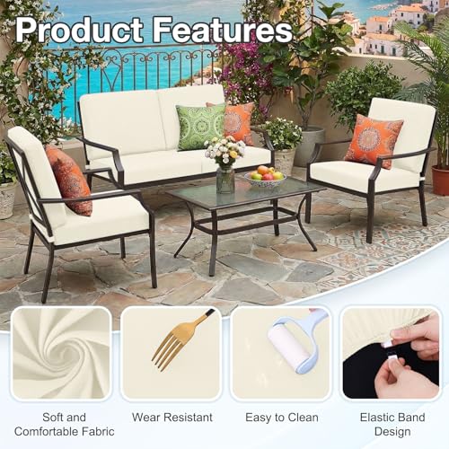 Waterproof Outdoor Cushion Covers, Stretch Patio Slipcovers | UV Resistant Coating, Stretch Fabric, Waterproof Protection, Replacement Covers, Fits Patio Furniture Cushions (4 Pieces) - color: Beige, size: 4PCS