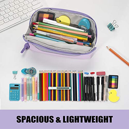 Sooez Wide-Opening Pencil Pen Case, Lightweight & Spacious Pencil Pouch Zipper Stationery Bag, Aesthetic Supply with Triangular Design for Adults, Purple - color: Purple