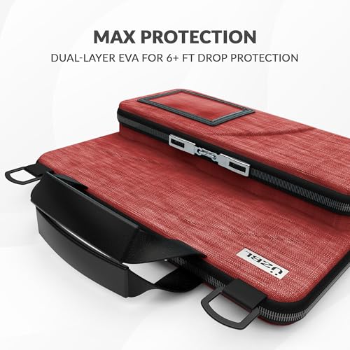 UZBL 13-14 Inch Always-on Chromebook Protective Hard Case with Accessory Pouch and Adjustable Shoulder Strap - color: Deep Red