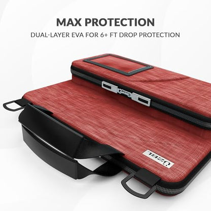 UZBL 13-14 Inch Always-on Chromebook Protective Hard Case with Accessory Pouch and Adjustable Shoulder Strap - color: Deep Red