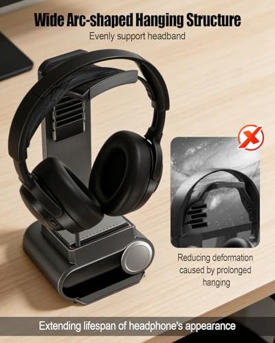 SteelSeries Arctis Nova Pro Wireless와 호환되는 헤드폰 스탠드 | 무선 베이스 스테이션 도크 및 게이밍 데스크용 미끄럼 방지 패드가 있는 헤드셋 홀더, 무선 헤드셋 보관 홀더 - size: Small Storage Area