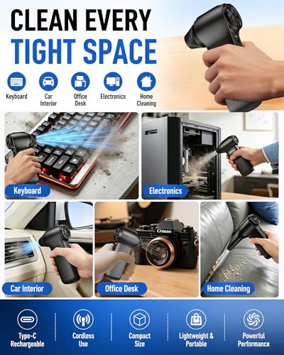 Compressed Air Duster, 180000RPM Rechargeable Cordless Electric Blower | 3-Speed Turbo Fan with Brushless Motor, Mini Blower for Computer, PC, Keyboard, Car, Home, Outdoor & Electronics Cleaning