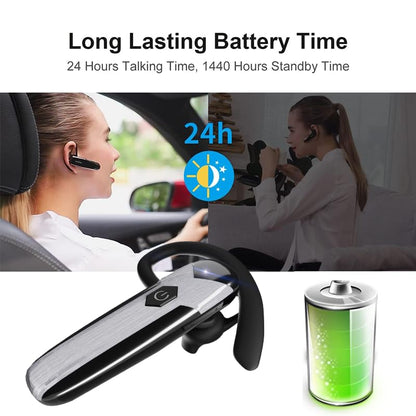 Bluetooth Headset V5.3 Single-Ear Earpiece with Wireless Microphone 48H Battery, Bluetooth Earpiece - Handsfree for Driving/Truck Drivers, Compatible with iPhone, Android, Samsung - color: Silver-Gray-Black