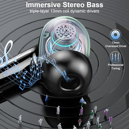 2026 Wireless Earbuds 5.4, Bluetooth Headphones HiFi Stereo, 50H Playtime | In-Ear Headphones with 4 ENC Noise Cancelling Mics, IP7 Waterproof Wireless Headphones, Earbuds for iOS/Android, LED Display - color: Midnight Black