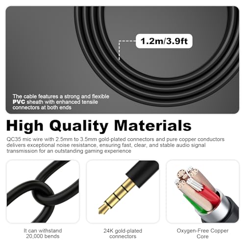 QC35 Boom Microphone Compatible with Bose QC35 & QC35 II Headphones, Boom Gaming Microphone Cable with Mute Switch for PS4, PS5, PC, Laptop, Xbox One Controller