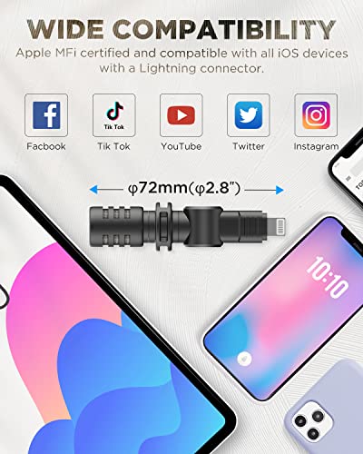 BOYA BY-M100D iPhone Microphone Mini Plug&Play Phone Microphone for iPhone 14/14 Pro/13/iPad/IOS with Lightning Port for YouTube/Vlog/Interview