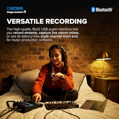 BOSS Gigcaster 5 Compact 5-Channel Audio Streaming Mixer with Direct Guitar/Bass Input | 2 XLR Mic Inputs | Stereo Line Input | 8 Touchscreen SFX Pads | 16x12 USB Audio Interface