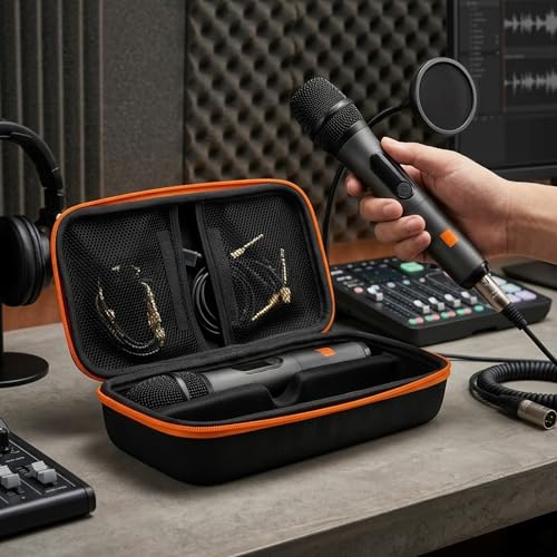Musiin Microphone Carrying Case, Wireless Dual Microphone Case, Portable Handheld Mic Bag Fits Receiver, Adapter and AA Batteries for Travel, Shows or Karaoke
