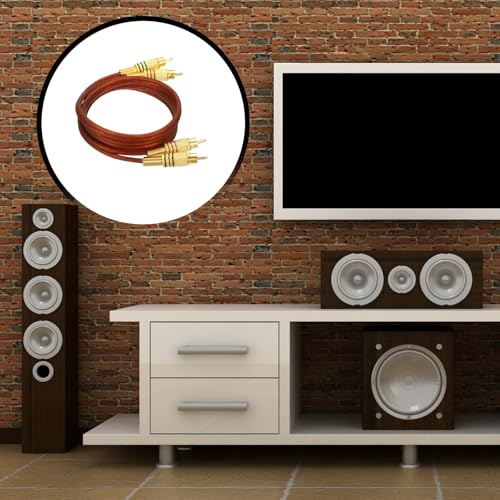 MECCANIXITY 2RCA Male to 2RCA Male Audio Stereo Cable, 3.3 ft RCA Subwoofer Cable with Gold Plated Plugs for Home Theater, HDTV, Amplifiers, Speakers, Red Brown Cable Gold Shell - color: Red Brown/Gold, size: 3.3 ft