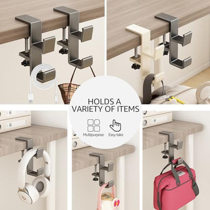 Desk Bag Hook, Purse Hook for Table, Aluminum Under Desk Handbag Hanger, Desk Mount Backpack Holder, Umbrellas, Headphone Holder, Back to School Essentials - Cream - color: Cream