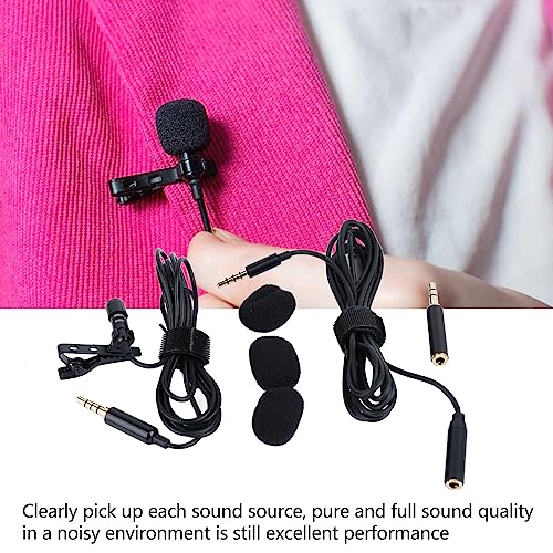 Lavalier Mic, Wired Clip On Lapel Mic Professional 3.5M Interface 360-Degree Omnidirectional 4.9 Foot Cable with Microphone Windshield for Computer