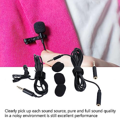Lavalier Mic, Wired Clip On Lapel Mic Professional 3.5M Interface 360-Degree Omnidirectional 4.9 Foot Cable with Microphone Windshield for Computer