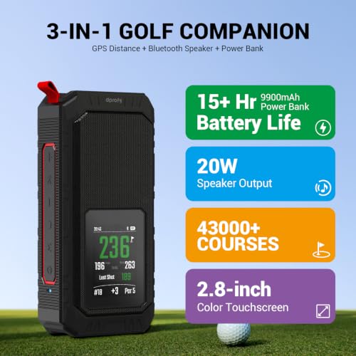 Dprofy Magnetic Golf Speaker, GPS Speaker with Touchscreen Display, 43000+ Courses, Visual & Audible Distances,IPX6 Waterproof,15+Hour Battery, Adjustable Screen Color, Hazard Detection (GPS Speaker) - style: GPS speaker