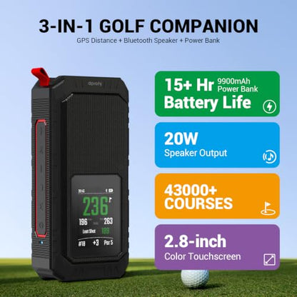 Dprofy Magnetic Golf Speaker, GPS Speaker with Touchscreen Display, 43000+ Courses, Visual & Audible Distances,IPX6 Waterproof,15+Hour Battery, Adjustable Screen Color, Hazard Detection (GPS Speaker) - style: GPS speaker