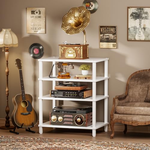 4-Tier AV Media Player Stand, Stereo Stand, Modern Audio Shelf,Wooden TV Stand,Multifunctional Media Console Shelf, Suitable for Home, Conference Room, White - color: White, size: 4 Tier