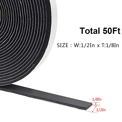 Weather Stripping Door Seal Strip for Doors and Windows,1/2In x 1/8In x 50Ft Foam Insulation Tape Self Adhesive,Sound Proof,Weatherstrip,Pipe Cooling, Air Conditioning Seal Strip - size: 1/2 in x 1/8 in x 50 ft