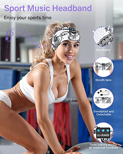 LC-dolida Sleep Headphones Bluetooth Wireless Headphones with Thin HD Stereo Speakers Perfect for Side Sleepers, Sport, Yoga, Travel - color: Boho White