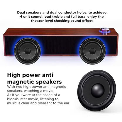 Diyeeni Wooden Computer Speaker, USB Powered PC Speakers, HiFi Stereo Sound Computer Sound Bar for Desktop Laptop, with Volume Knob, 3.5mm AUX Plug & Jack, 1.2m Cable