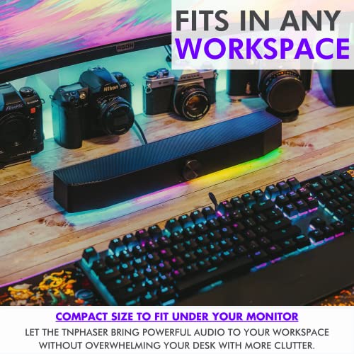 Tilted Nation Gaming Soundbar - Monitor Sound Bar for PC - RGB Computer Speakers for Desktop PC (Wireless or USB Wired) Crisp Audio and Adjustable LED