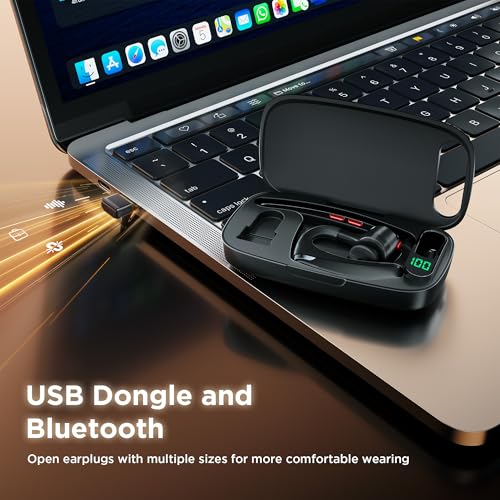 Bluetooth Headset V5.3, Wireless Headset with Dual Noise-Canceling Microphones, Portable Charging Case, 300H Standby Time, Hands Free Headphones for Computer/Cell Phones, Trucker/Home/Office/Work