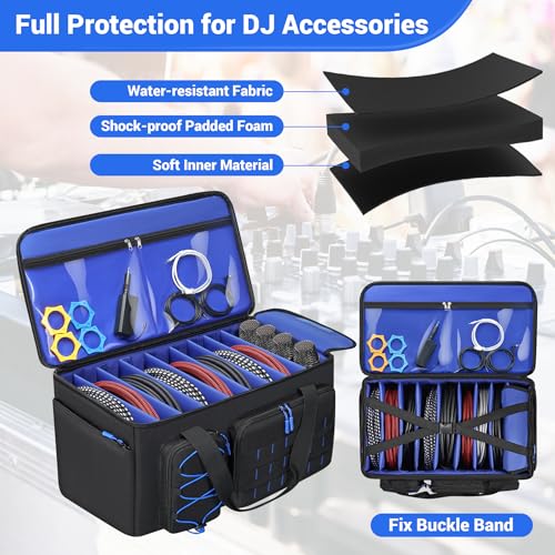 Large Capacity DJ Cable Gig Bag with 8 Customizable Dividers & 6 Pockets | Soft Thick Padded, Heavy Duty, Cable Organizer Backpack for Electronic Musician, Mobile EDM DJ, Live Sound Engineering