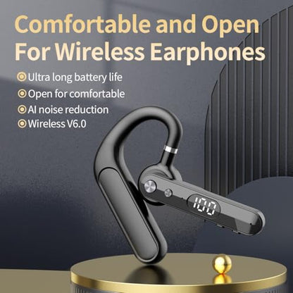 Single Bluetooth Phone Earpiece 48Hrs Earbud One Ear Piece Open Ear Bud Air Bone Conduction Earless Out of Ear Headphones Bluetooth Wireless Headset with Mute Microphone Earhook for Work