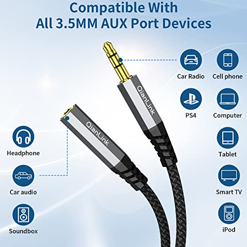 QianLink Headphone Extension Cable, (2-Pack, 6.6ft) 3.5mm Extension Audio Male to Female Aux Adapter Hi-Fi Sound Stereo Extender TRS Cord for Headset, iPhone, iPad, Smartphones, Tablets Media Players