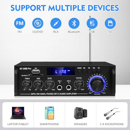 298Pro Bluetooth Stereo Receiver, 400W x 2 - color: BT-298Pro