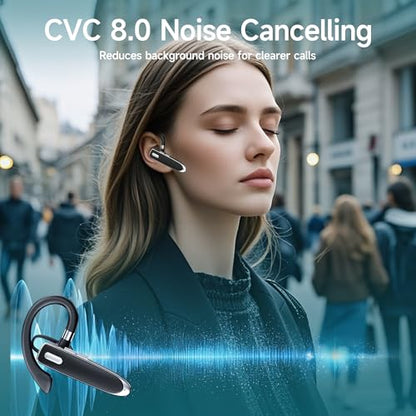 Bluetooth Headset V6.1, Wireless Bluetooth Earpiece with Mic, CVC8.0 Noise Cancelling Business Headset, 100H Playtime, LED Display, Dual Device Pairing, Mute Button for Office, Driving, Trucker