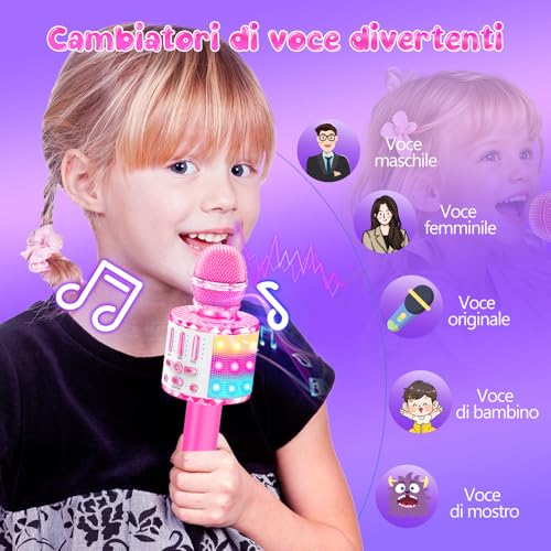 Karaoke Microphone Toys for Kids, Wireless Bluetooth Mic with Lights & Speaker, Portable Home KTV Player System, Perfect Birthday Party for 3-12 Year Old Boys & Girls - color: Pink