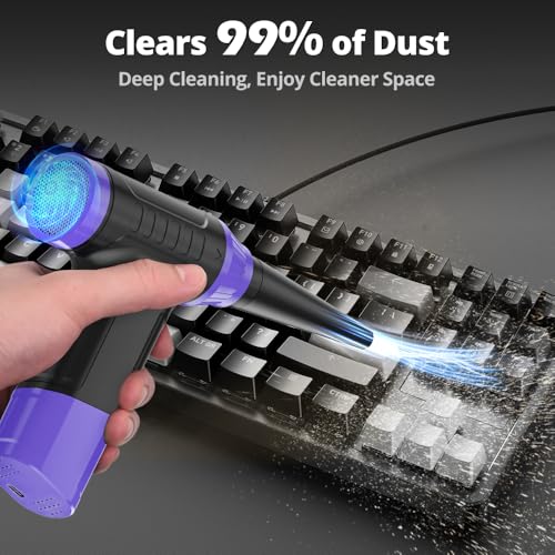Compressed Air Duster Keyboard Cleaner, Electric Air Blower (Purple) | Cleaning Kit 150,000 RPM Mini Duster Spray for Dusting PC, Car, and Vacuum - color: Purple