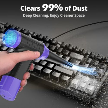 Compressed Air Duster Keyboard Cleaner, Electric Air Blower (Purple) | Cleaning Kit 150,000 RPM Mini Duster Spray for Dusting PC, Car, and Vacuum - color: Purple